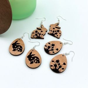 Handmade Easter Bunny Wood Earrings
